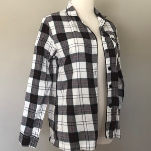 Extra Small Women's Sleep Shirt White Black Red Plaid Wondershop Long Sleeve